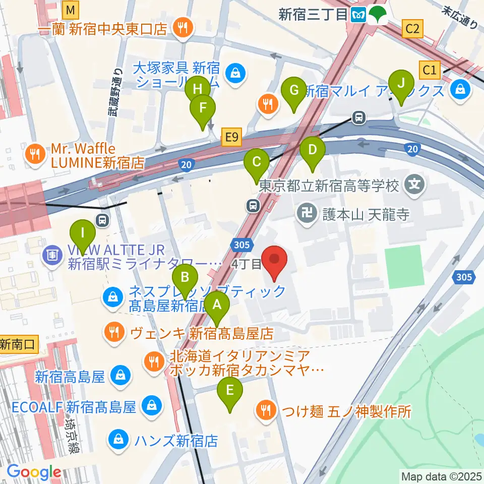 ミュージックアベニュー新宿リフラ・プラス周辺のコンビニエンスストア一覧地図