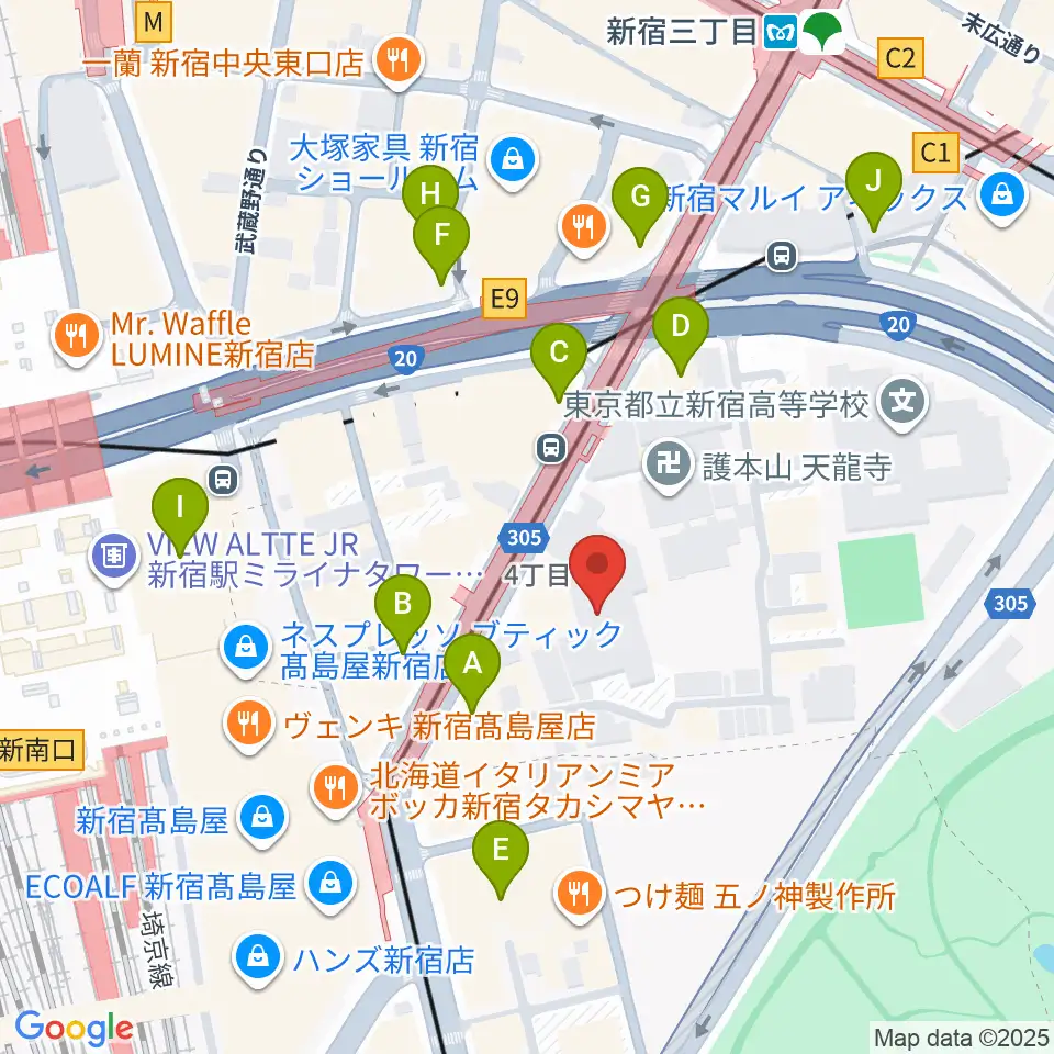 ミュージックアベニュー新宿リフラ・プラス周辺のコンビニエンスストア一覧地図