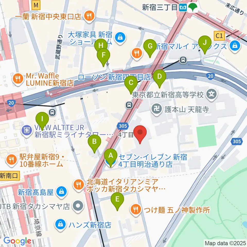 ミュージックアベニュー新宿リフラ・プラス周辺のコンビニエンスストア一覧地図