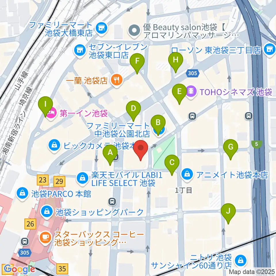 ミュージックアベニュー池袋 ヤマハミュージック周辺のコンビニエンスストア一覧地図
