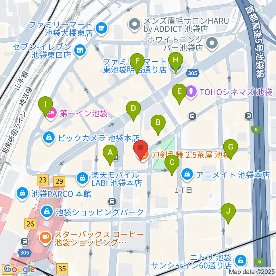 ミュージックアベニュー池袋 ヤマハミュージック周辺のコンビニエンスストア一覧地図
