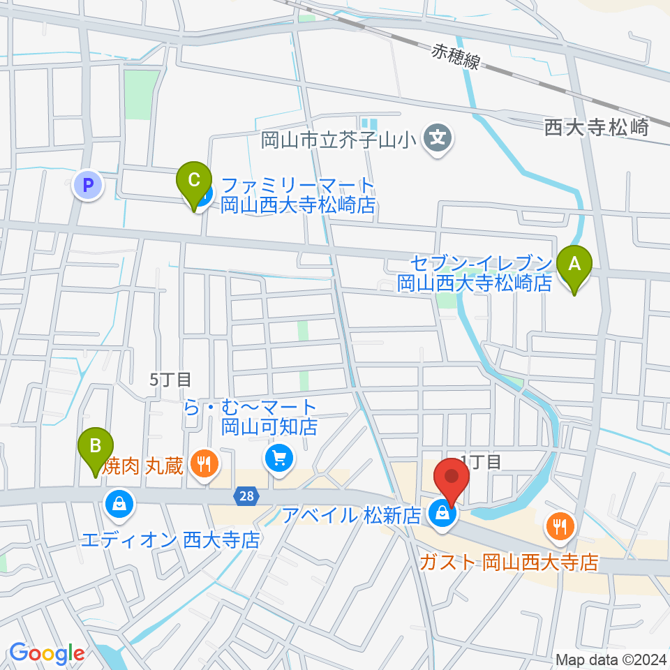 株式会社こだま楽器周辺のコンビニエンスストア一覧地図