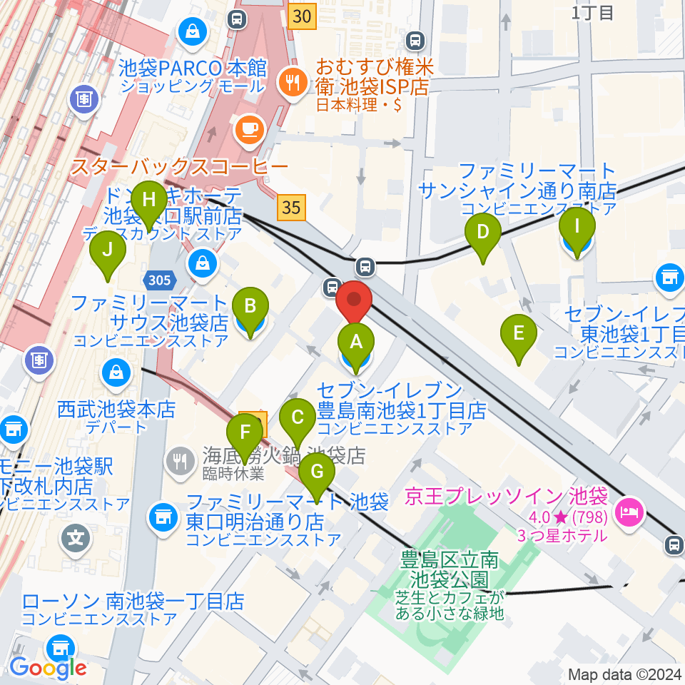 ミュージックスタジオ・フォルテ池袋店周辺のコンビニエンスストア一覧地図