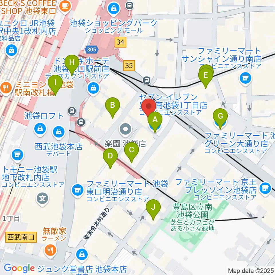 ミュージックスタジオ・フォルテ池袋店周辺のコンビニエンスストア一覧地図