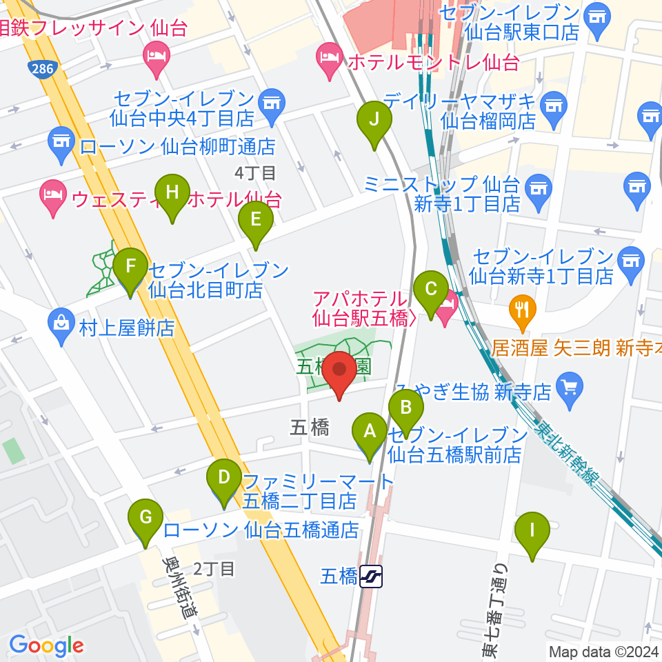 STUDIO B/2 五橋店周辺のコンビニエンスストア一覧地図