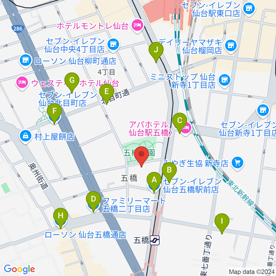 STUDIO B/2 五橋店周辺のコンビニエンスストア一覧地図