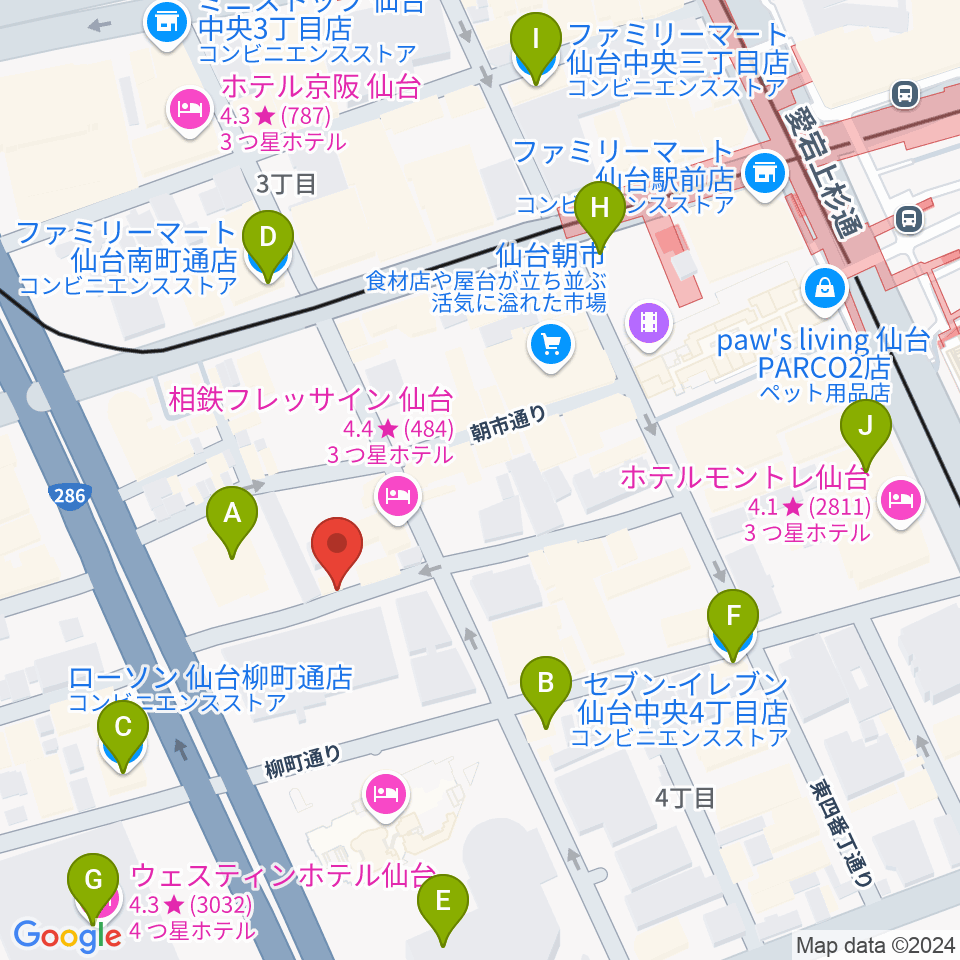 仙台中央音楽センター周辺のコンビニエンスストア一覧地図