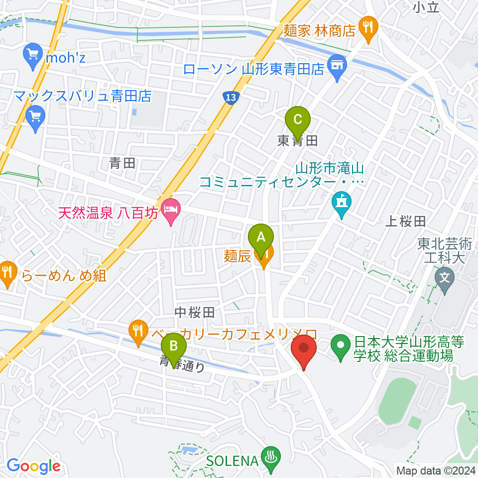 山形サンセットスタジオ周辺のコンビニエンスストア一覧地図