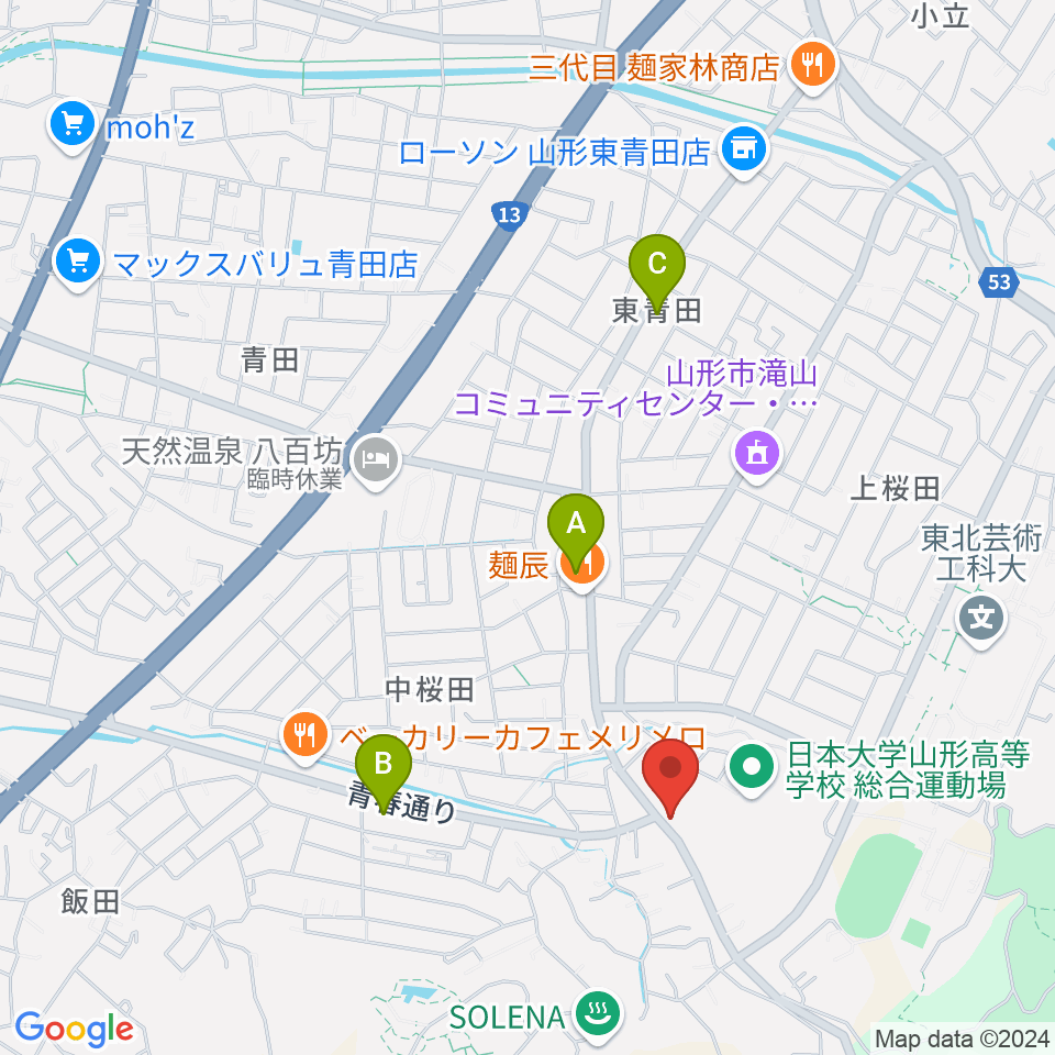 山形サンセットスタジオ周辺のコンビニエンスストア一覧地図