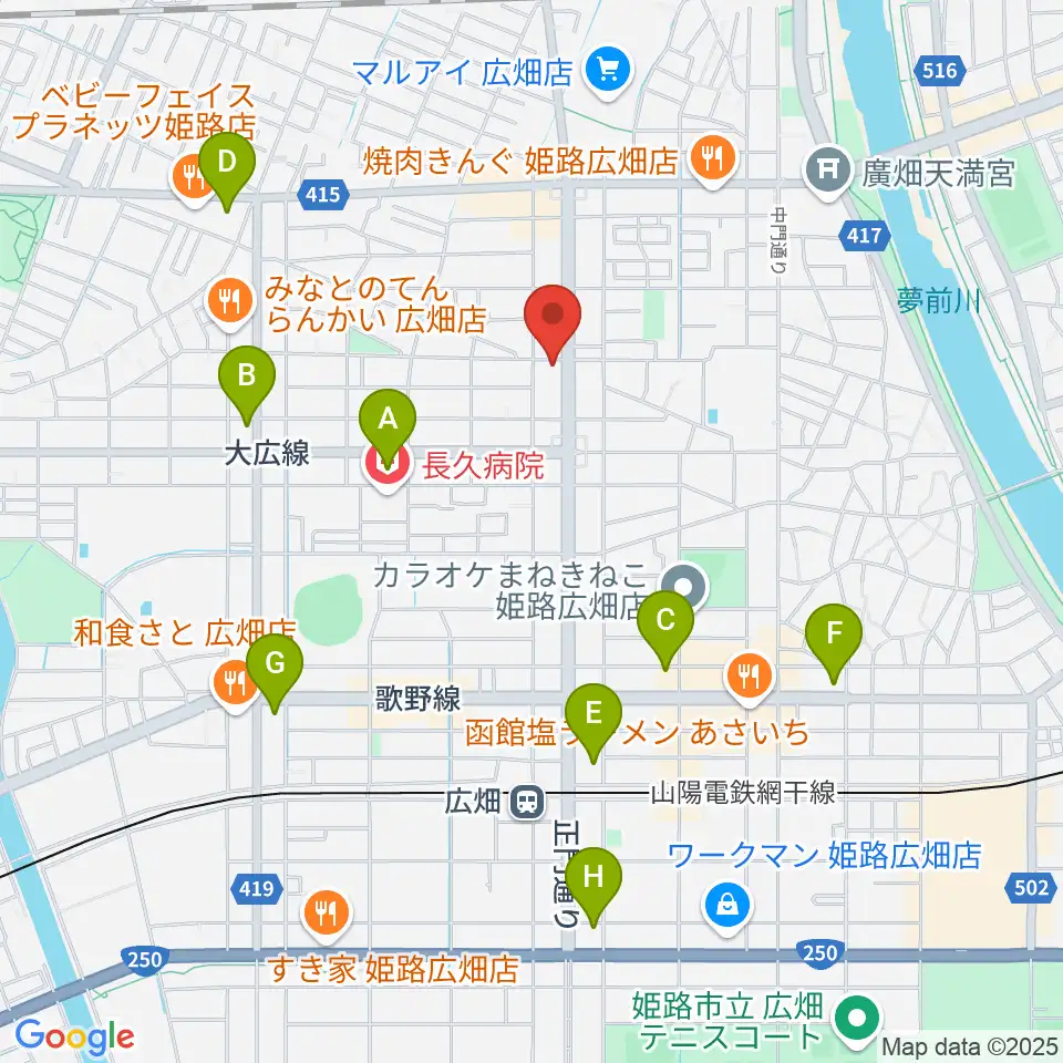 やぎ楽器 広畑店周辺のコンビニエンスストア一覧地図
