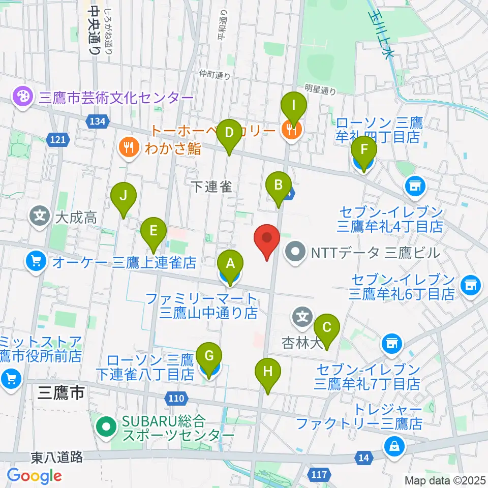 ギタースタジオhacchi周辺のコンビニエンスストア一覧地図