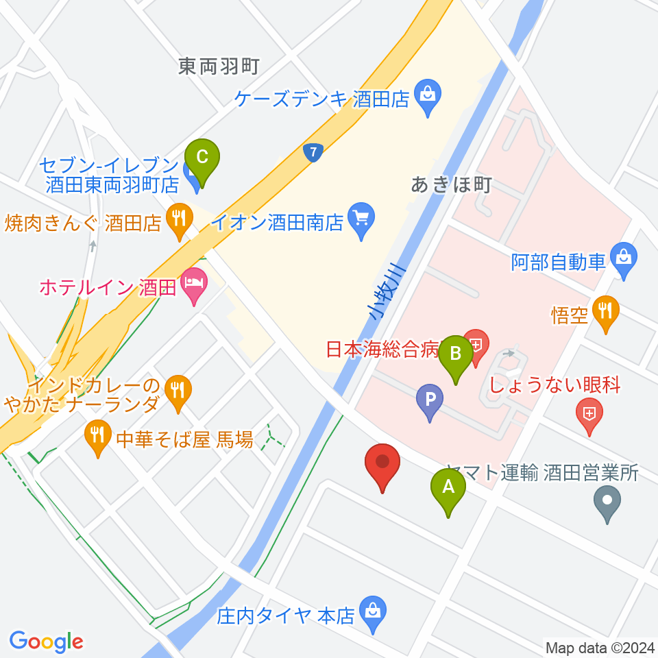 酒田MUSIC FACTORY スタジオ周辺のコンビニエンスストア一覧地図