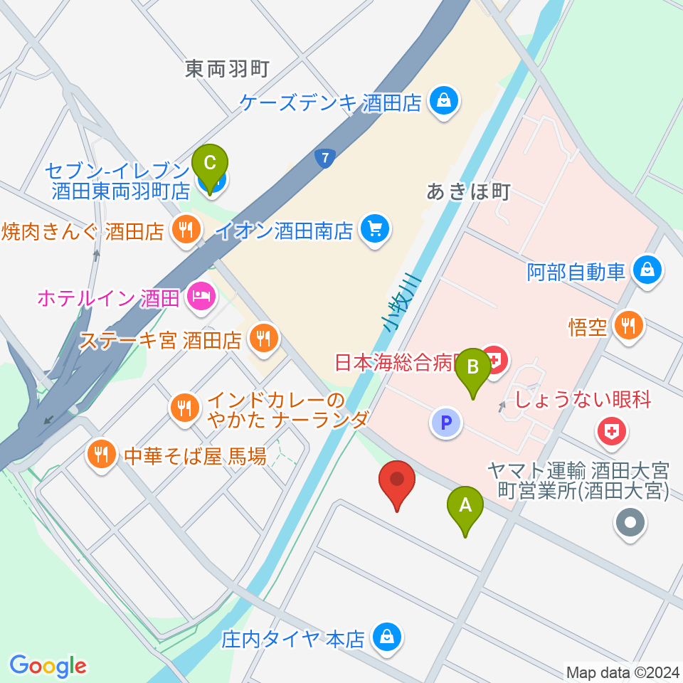 酒田MUSIC FACTORY スタジオ周辺のコンビニエンスストア一覧地図