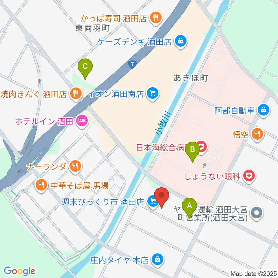 酒田MUSIC FACTORY スタジオ周辺のコンビニエンスストア一覧地図