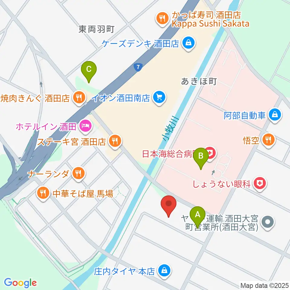 酒田MUSIC FACTORY スタジオ周辺のコンビニエンスストア一覧地図