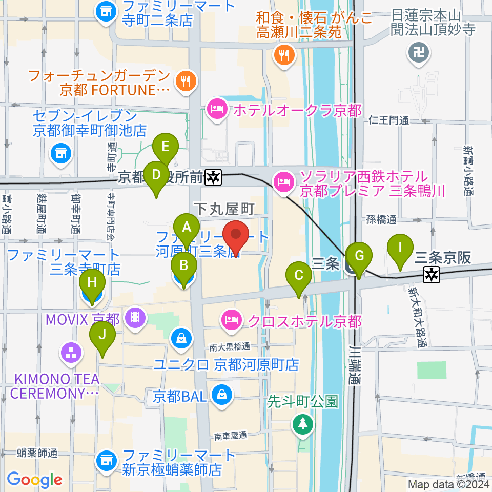 スタジオラグ河原町店周辺のコンビニエンスストア一覧地図