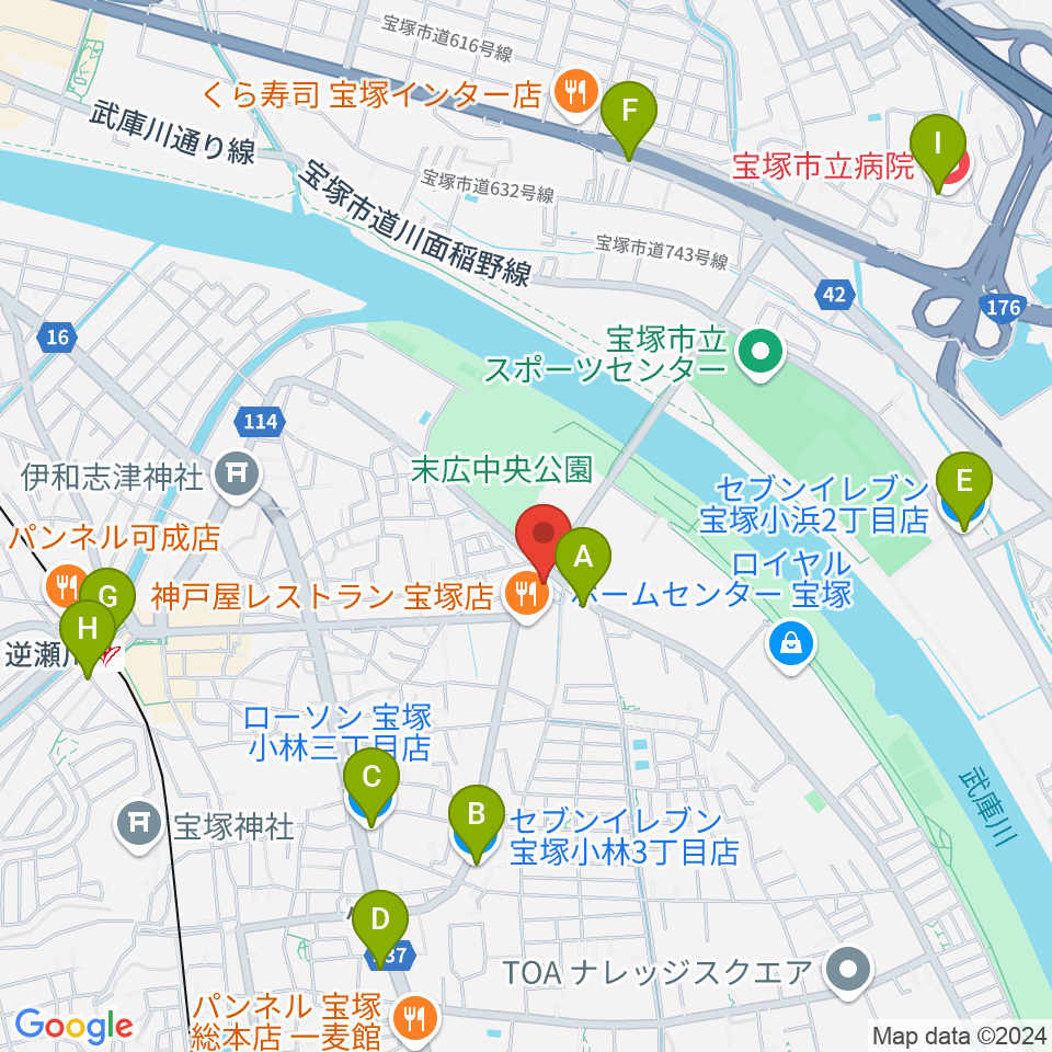 レインボースタジオ周辺のコンビニエンスストア一覧地図