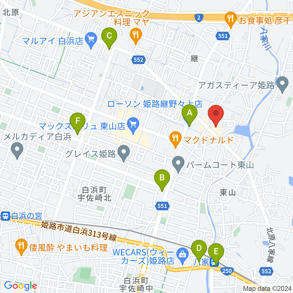 ベータミュージック姫路東店周辺のコンビニエンスストア一覧地図