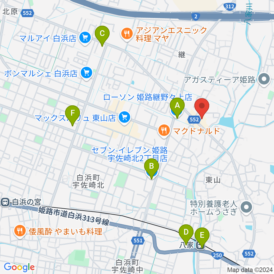 ベータミュージック姫路東店周辺のコンビニエンスストア一覧地図