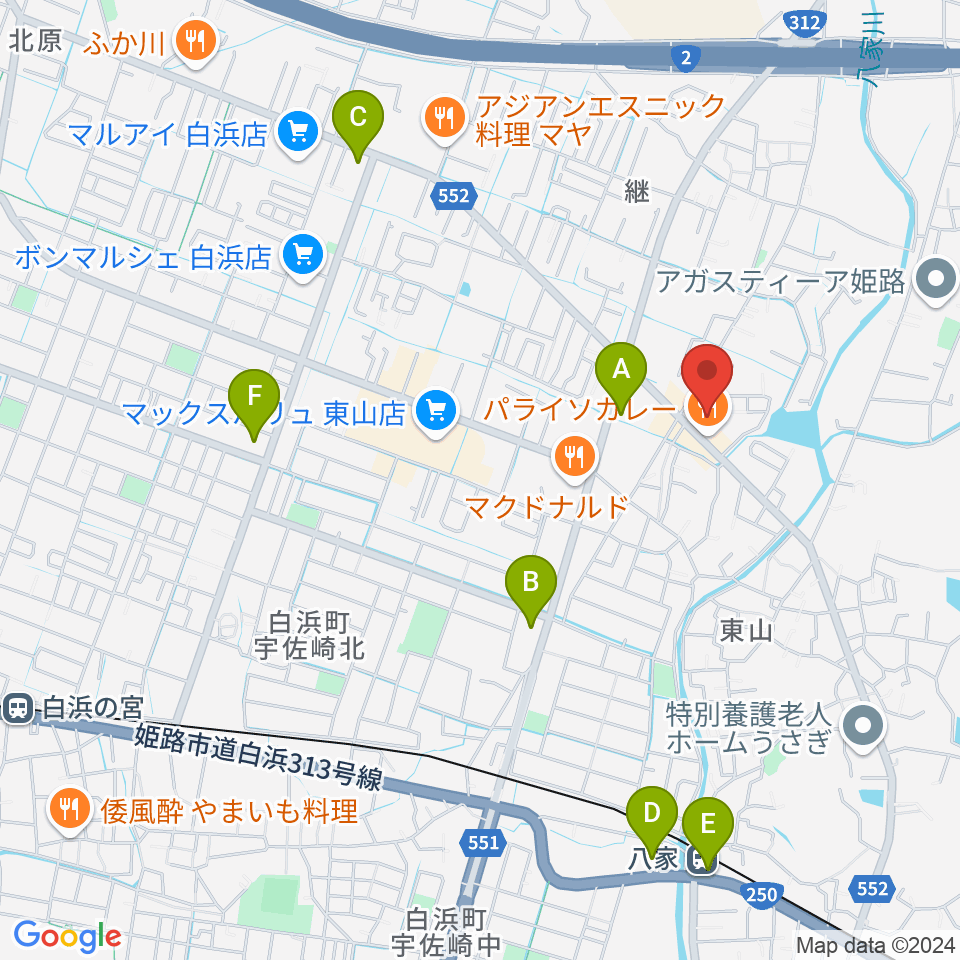 ベータミュージック姫路東店周辺のコンビニエンスストア一覧地図