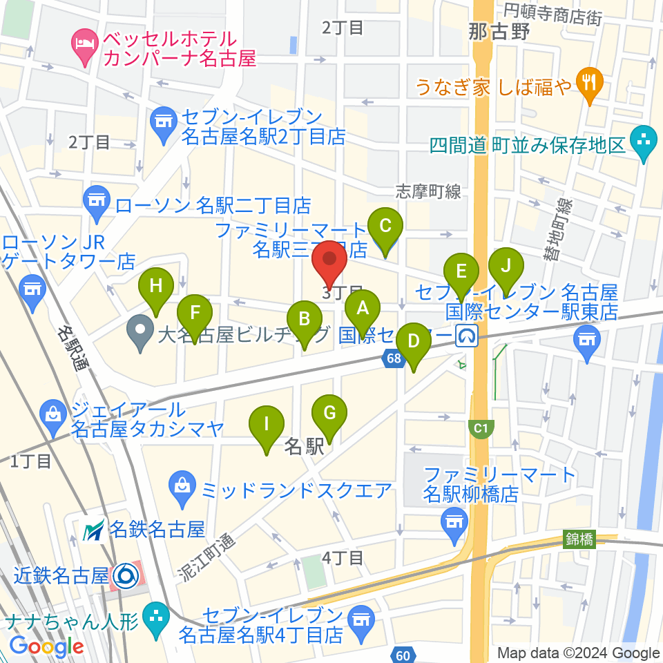 クラブナージ音楽教室 名古屋駅前教室周辺のコンビニエンスストア一覧地図