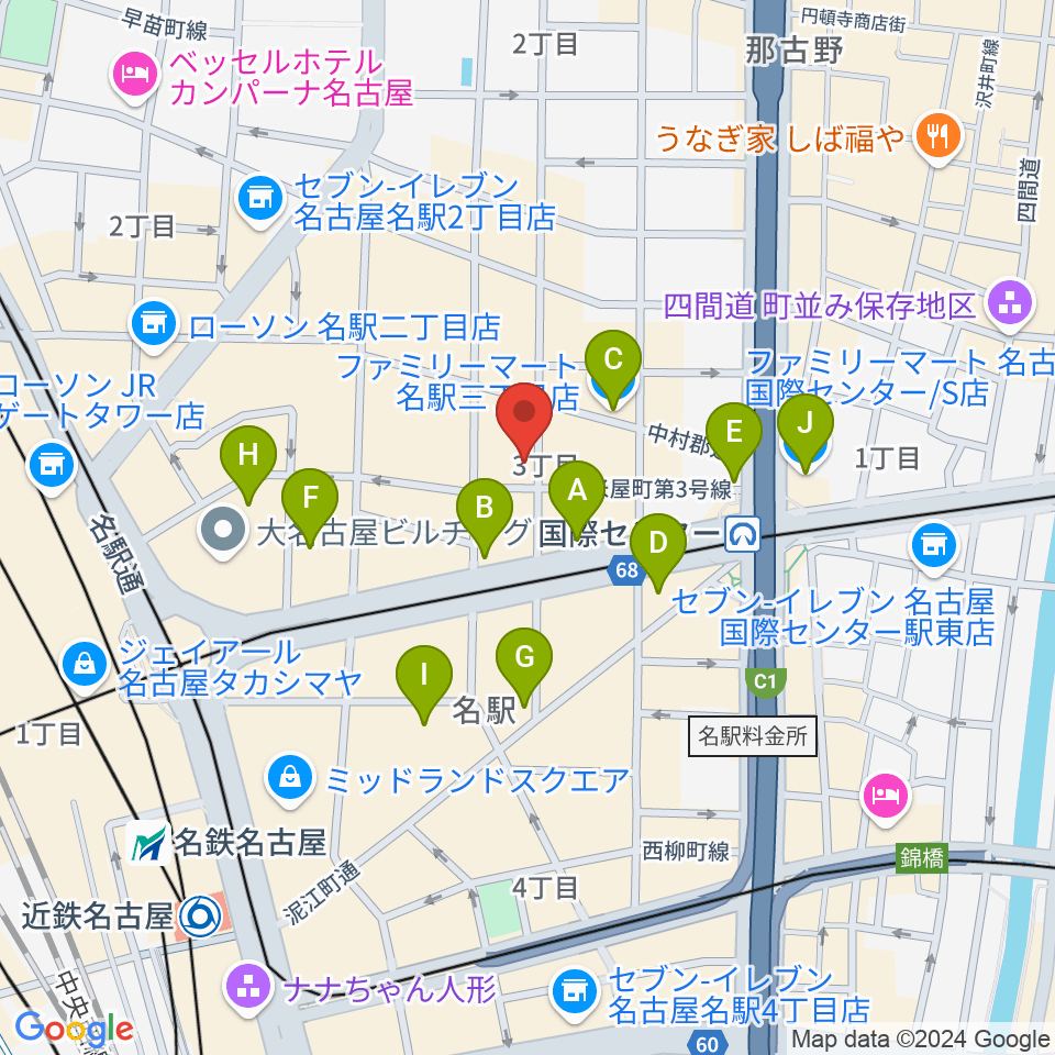 クラブナージ音楽教室 名古屋駅前教室周辺のコンビニエンスストア一覧地図