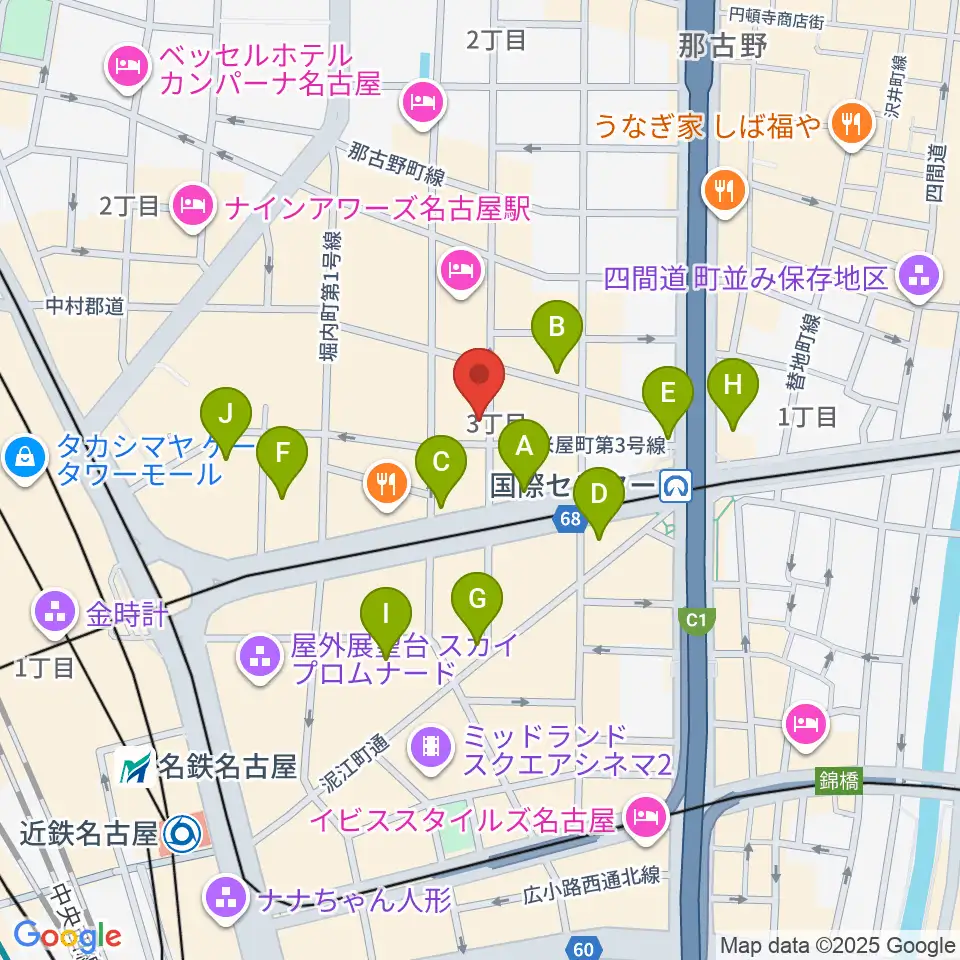 クラブナージ音楽教室 名古屋駅前教室周辺のコンビニエンスストア一覧地図