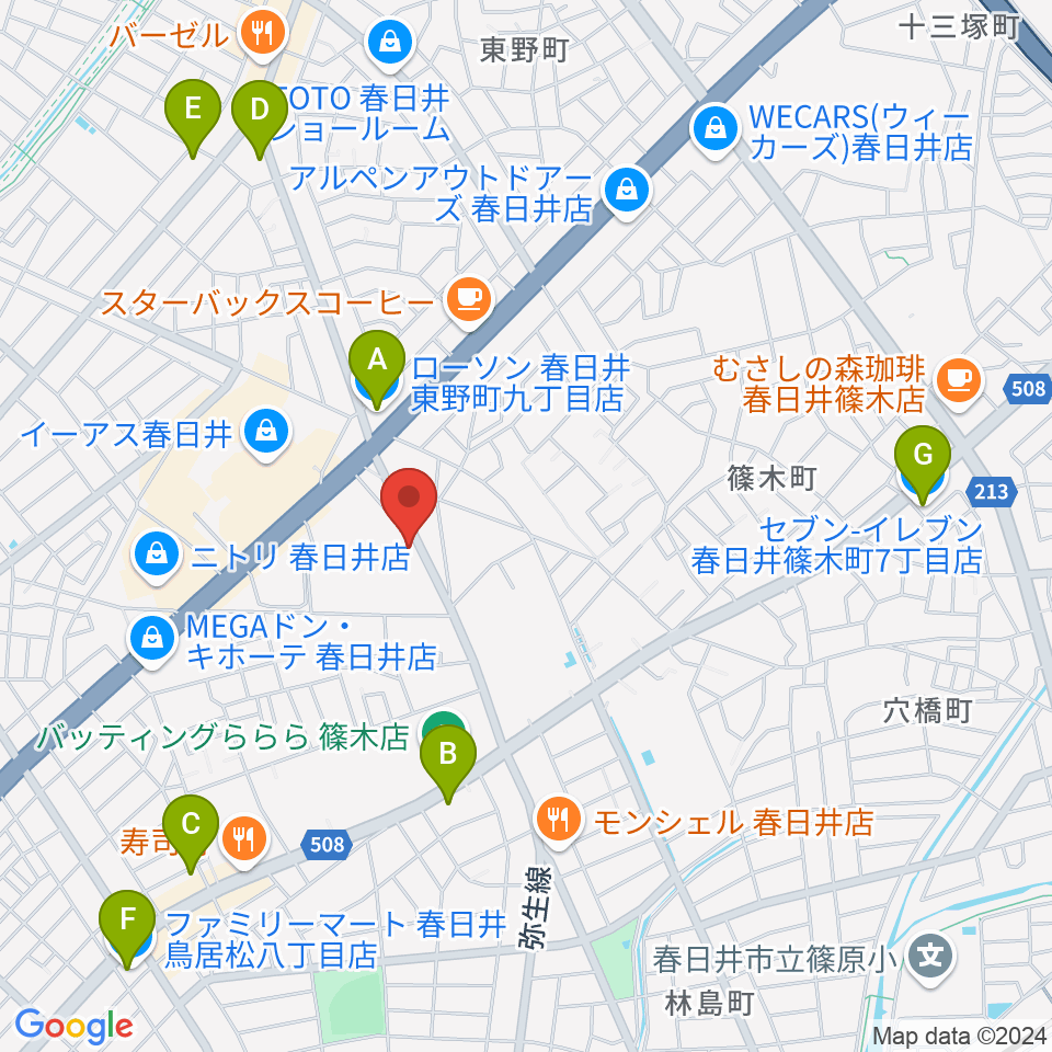 BLスタジオ 春日井店周辺のコンビニエンスストア一覧地図