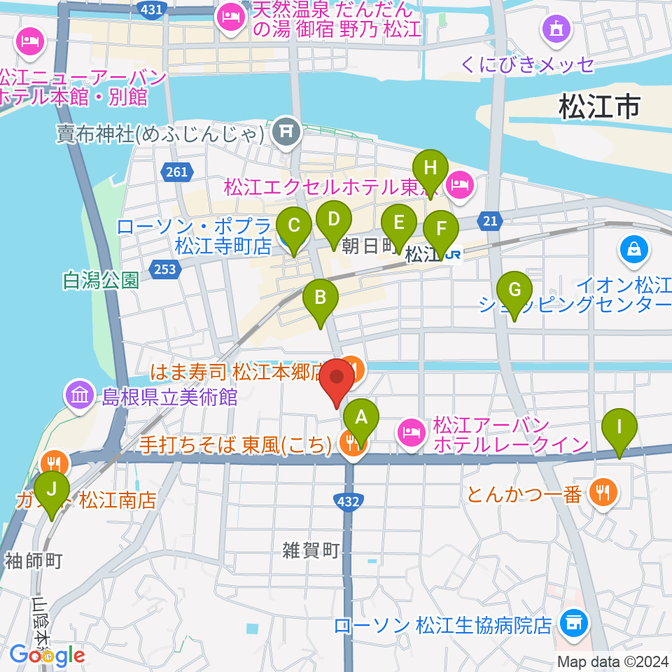 ヤマハパルス米子楽器社 松江店周辺のコンビニエンスストア一覧地図