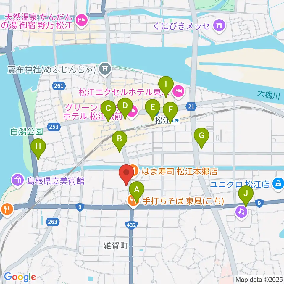 ヤマハパルス米子楽器社 松江店周辺のコンビニエンスストア一覧地図