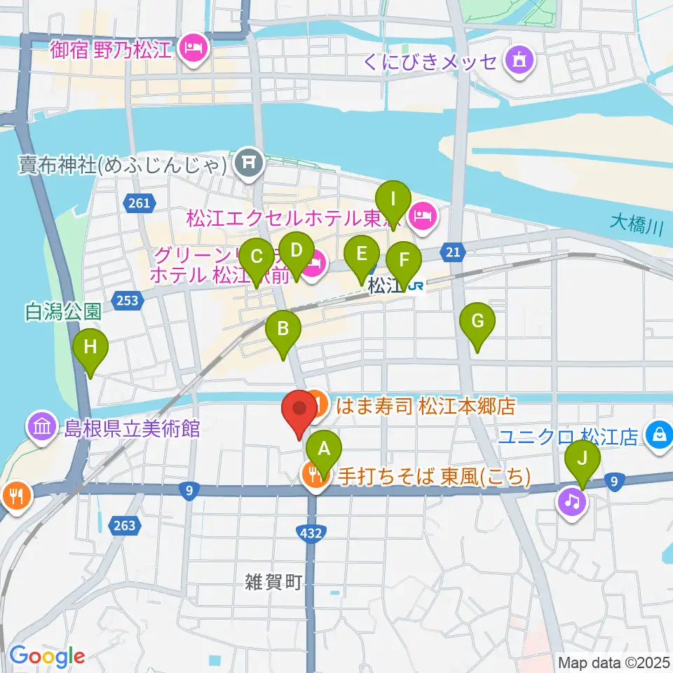 ヤマハパルス米子楽器社 松江店周辺のコンビニエンスストア一覧地図