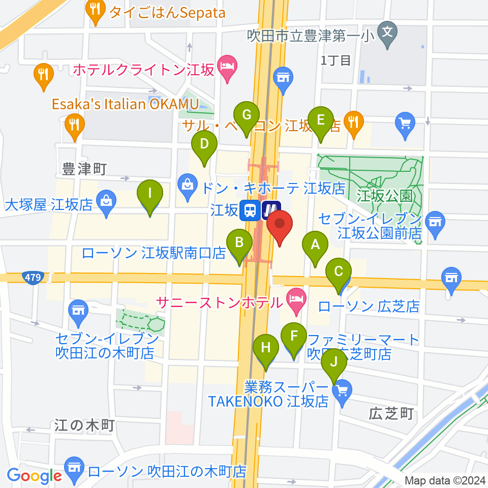 ドルフィンギターズ音楽教室 大阪江坂周辺のコンビニエンスストア一覧地図