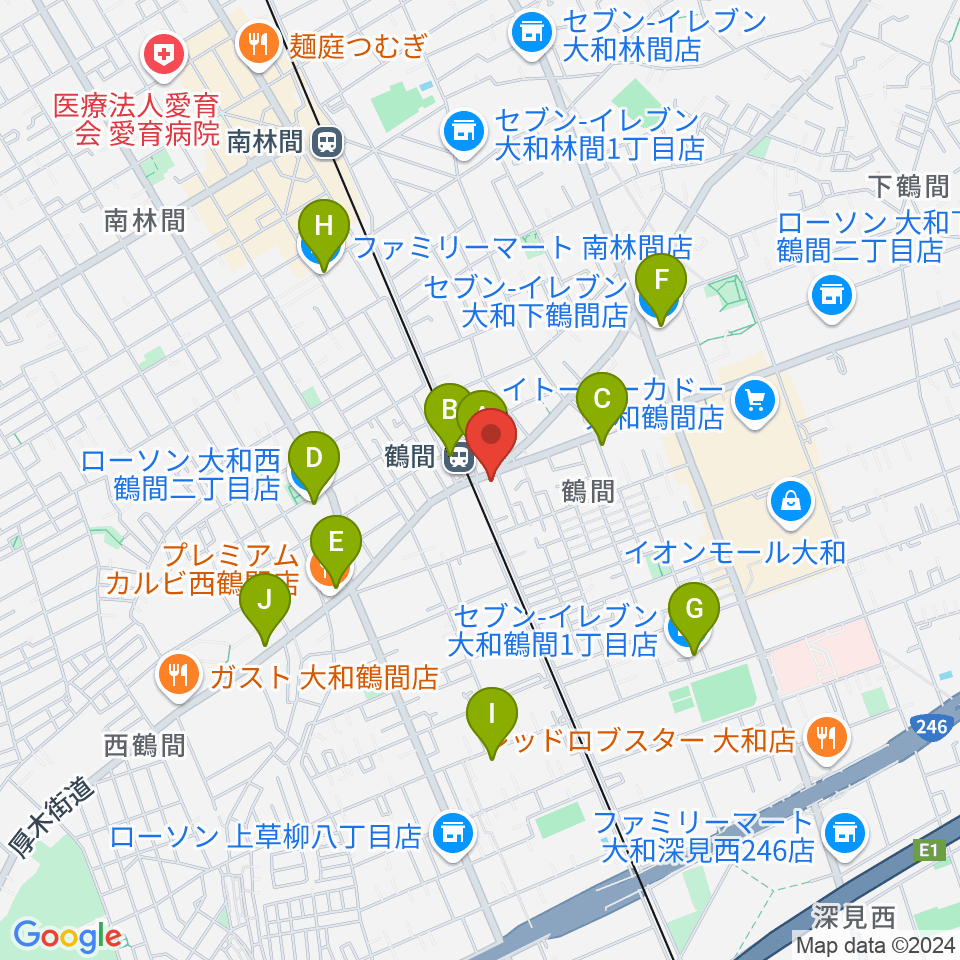 イチキバレエスタジオ＆ピアノ教室周辺のコンビニエンスストア一覧地図