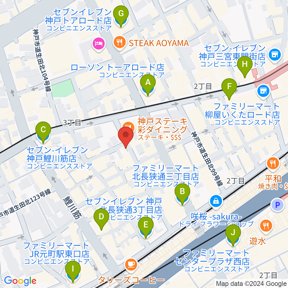 ロッコーマン周辺のコンビニエンスストア一覧地図