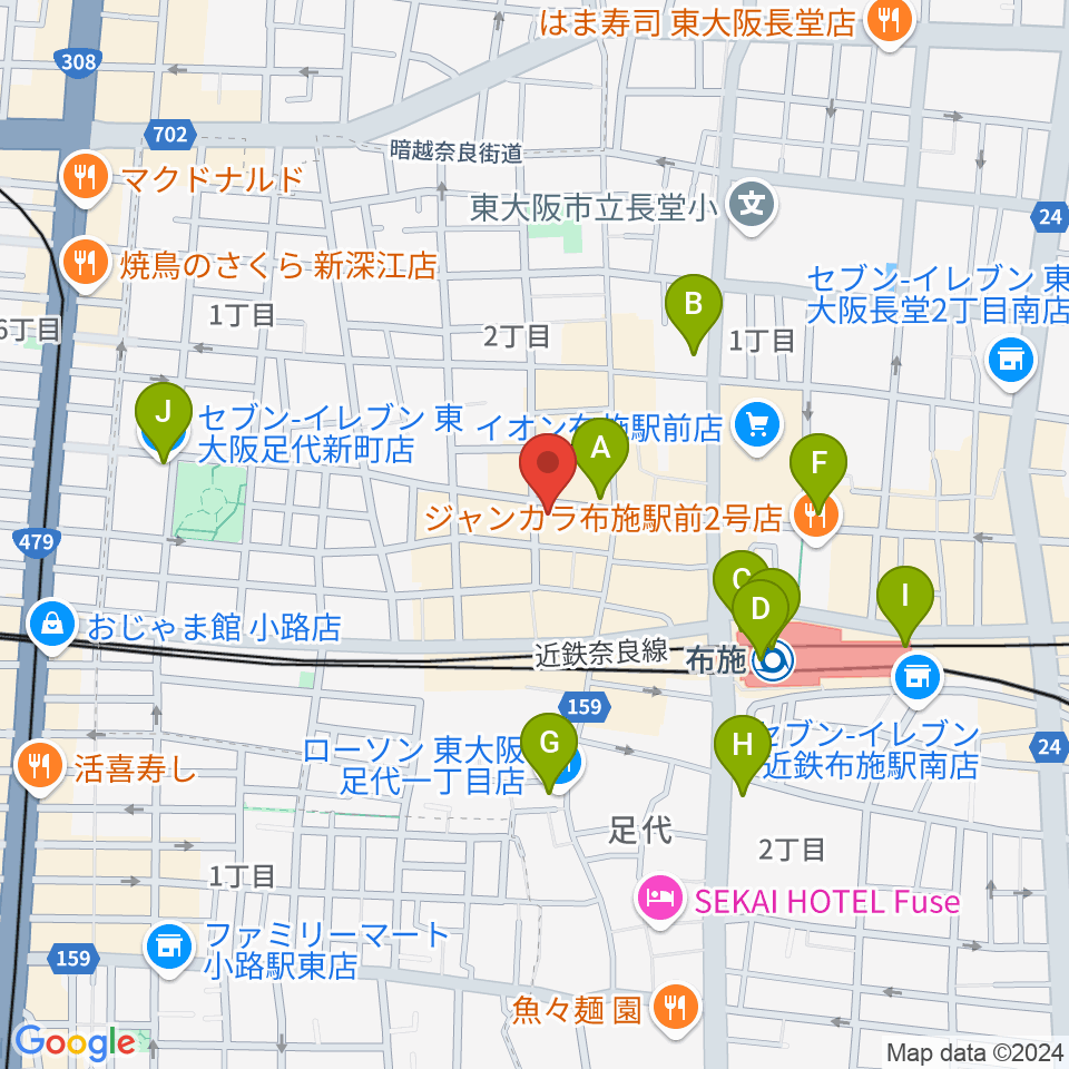 布施アルススタジオ周辺のコンビニエンスストア一覧地図