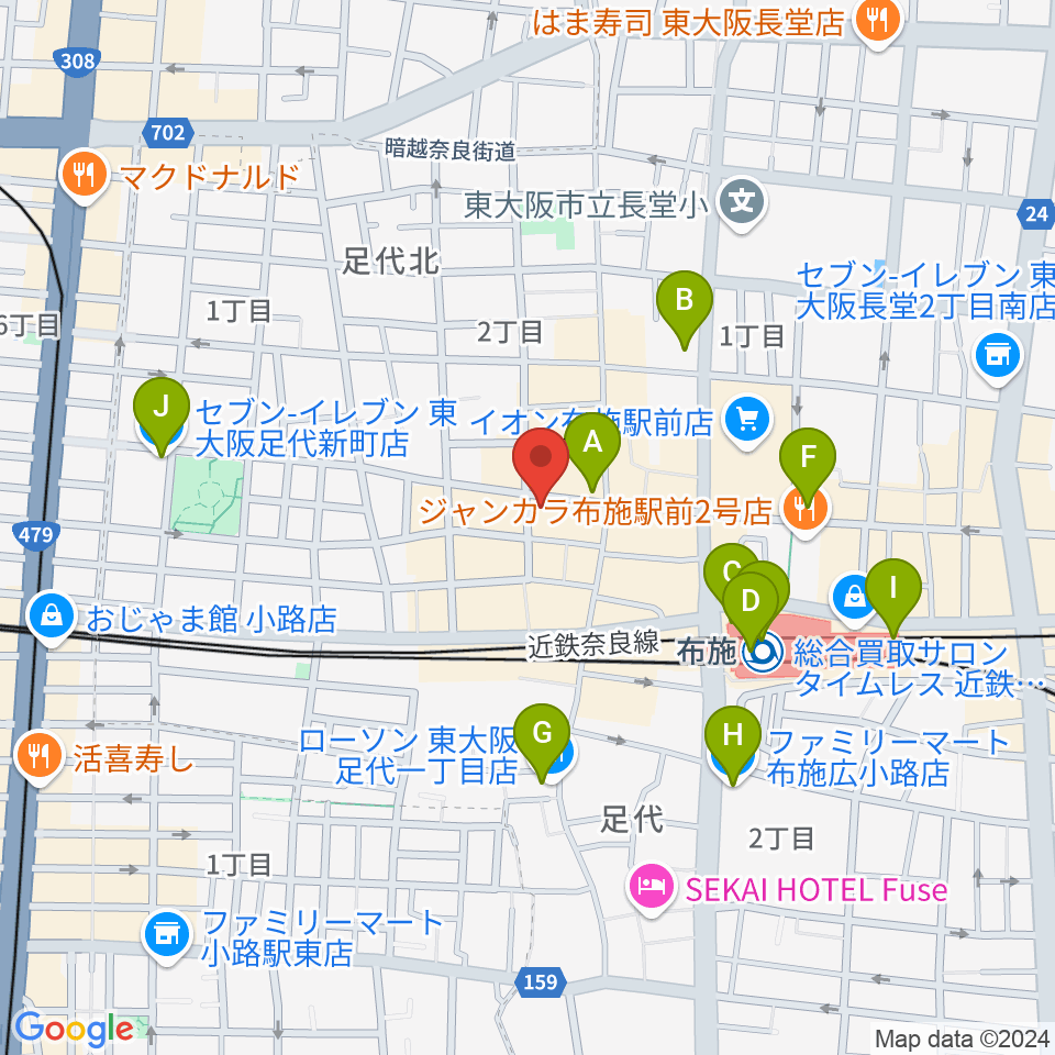 布施アルススタジオ周辺のコンビニエンスストア一覧地図