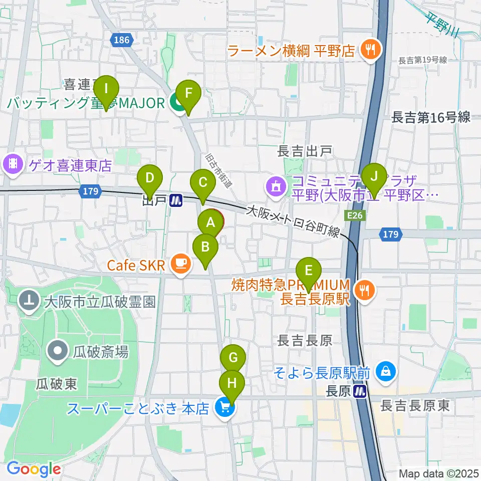 アビーミュージックスタジオ平野店周辺のコンビニエンスストア一覧地図