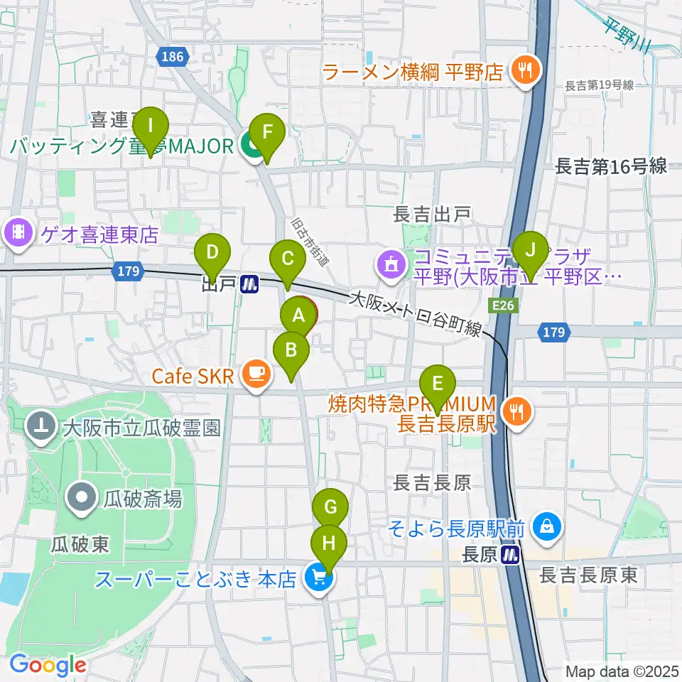 アビーミュージックスタジオ平野店周辺のコンビニエンスストア一覧地図
