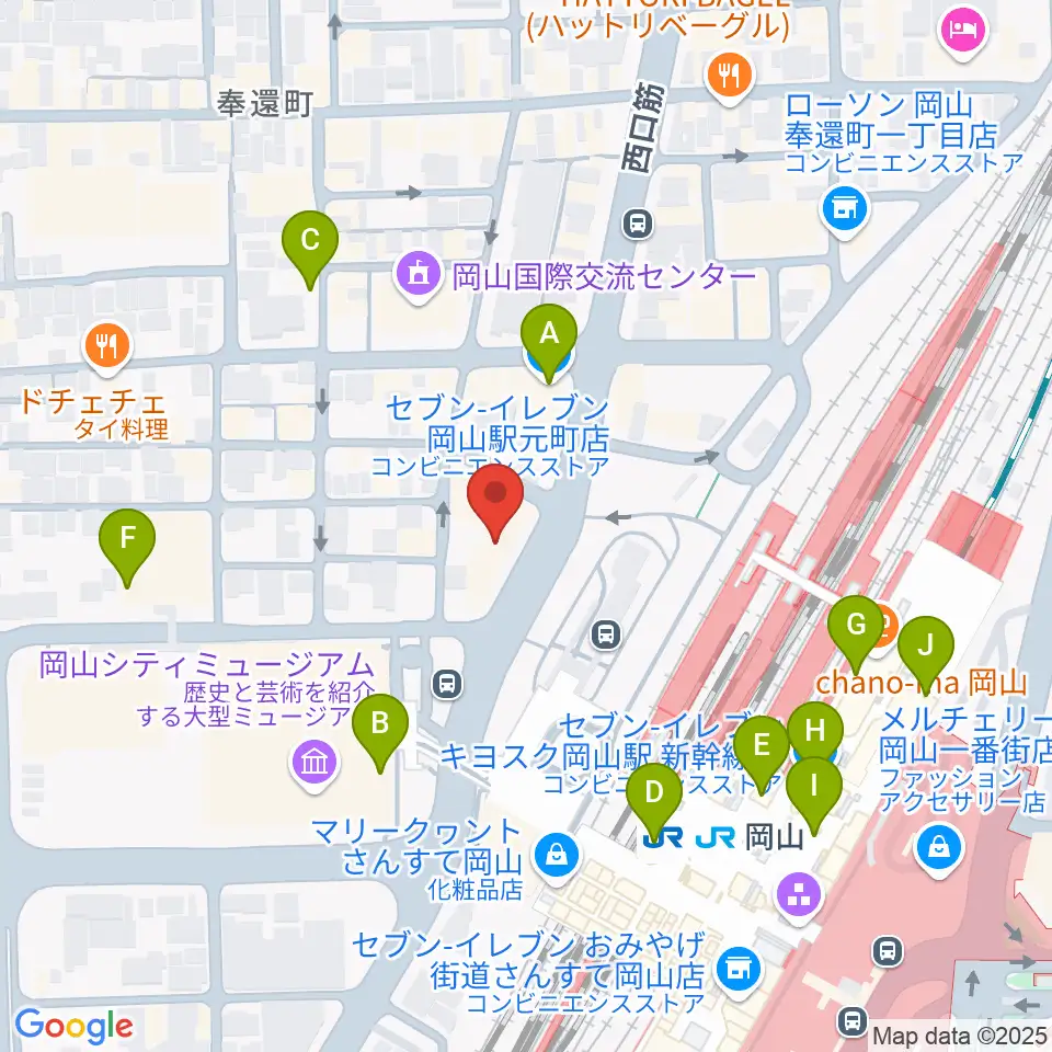 岡山新堀ギター音楽院 周辺のコンビニエンスストア一覧地図