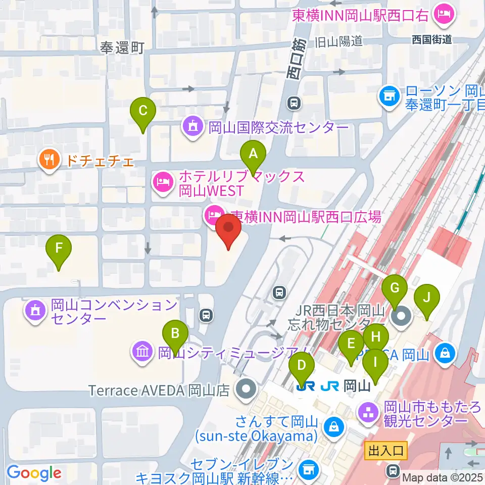 岡山新堀ギター音楽院 周辺のコンビニエンスストア一覧地図