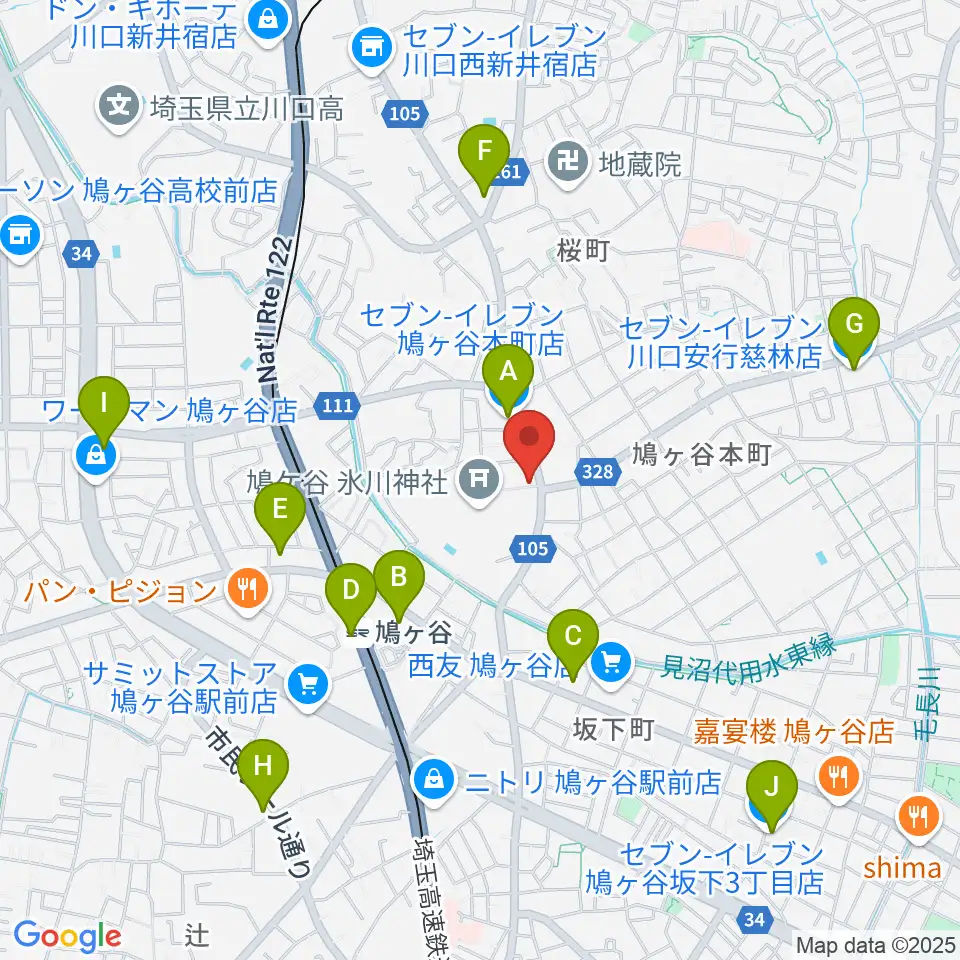 わかば音楽教室 鳩ヶ谷本町教室周辺のコンビニエンスストア一覧地図