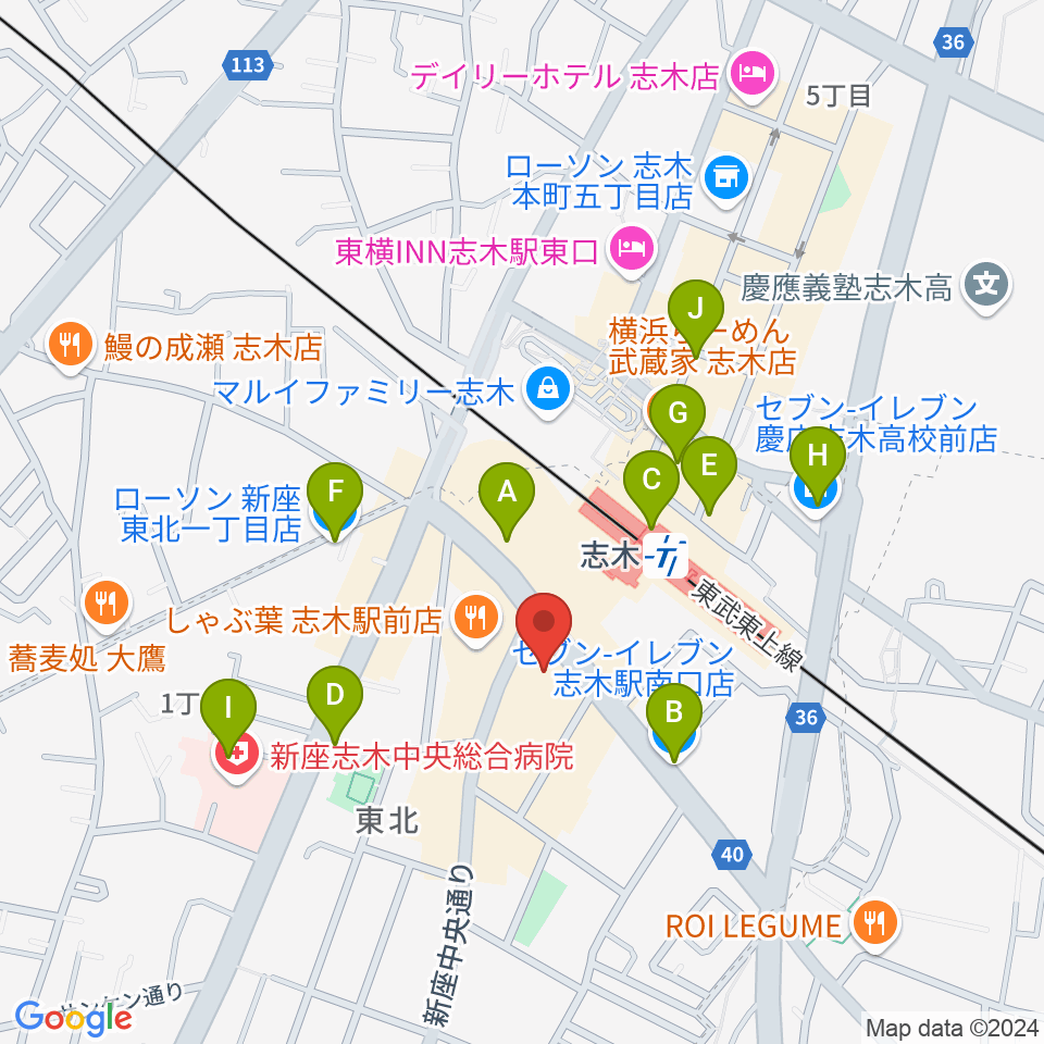 ギタースクールTSG周辺のコンビニエンスストア一覧地図