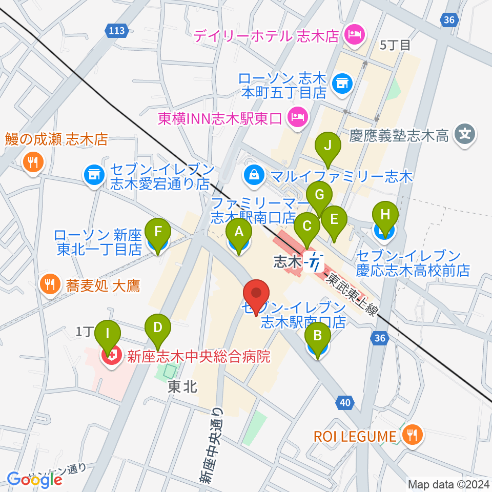 ギタースクールTSG周辺のコンビニエンスストア一覧地図