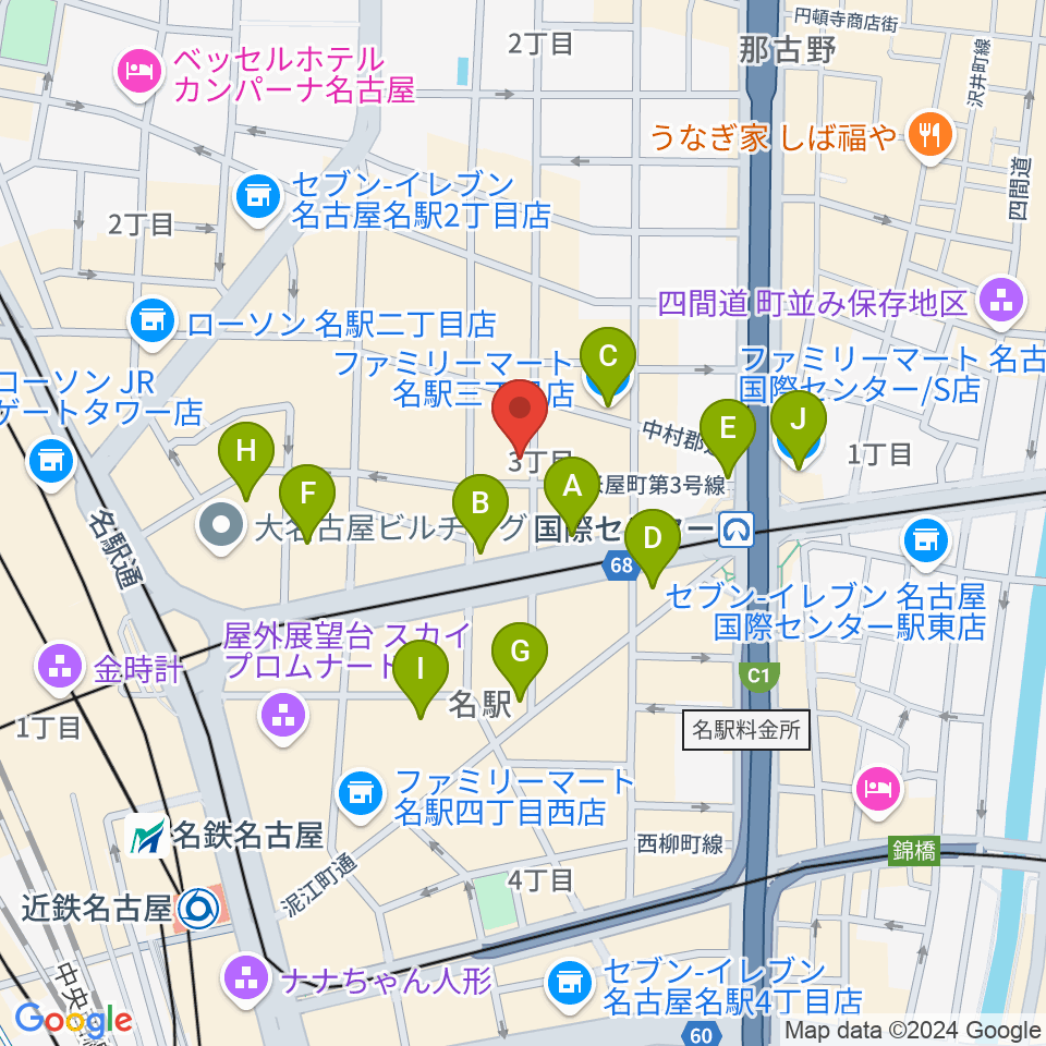 オーラボイスヴォーカルスクール周辺のコンビニエンスストア一覧地図