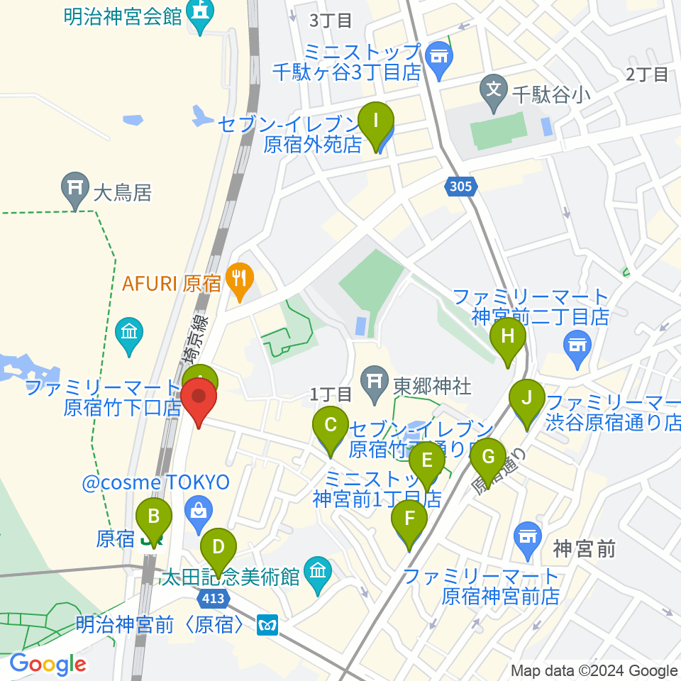 Five G周辺のコンビニエンスストア一覧地図