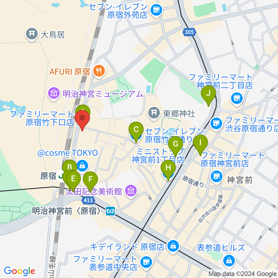 Five G周辺のコンビニエンスストア一覧地図