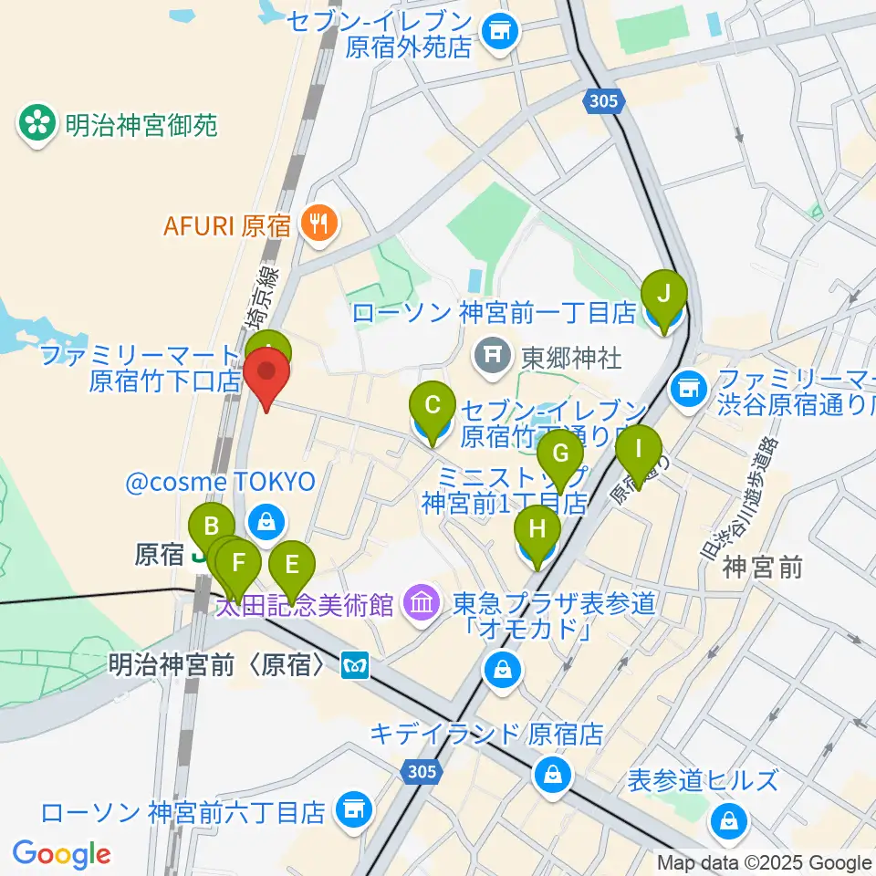 Five G周辺のコンビニエンスストア一覧地図