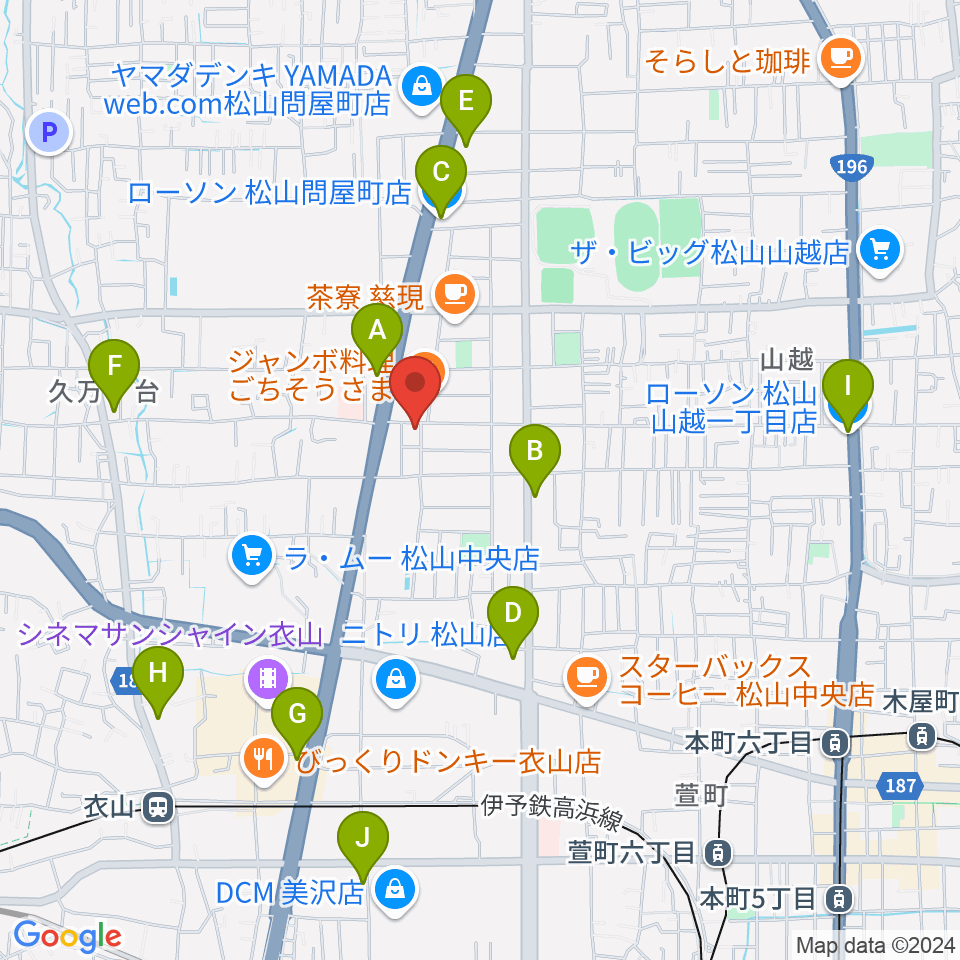 サウンドガーデンミュージックスクール松山本校周辺のコンビニエンスストア一覧地図