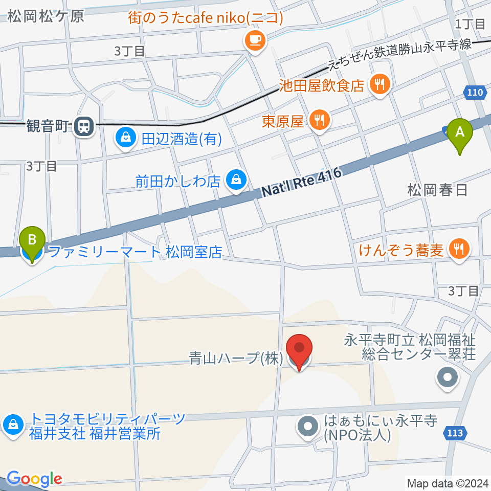 青山ハープ 福井本社周辺のコンビニエンスストア一覧地図