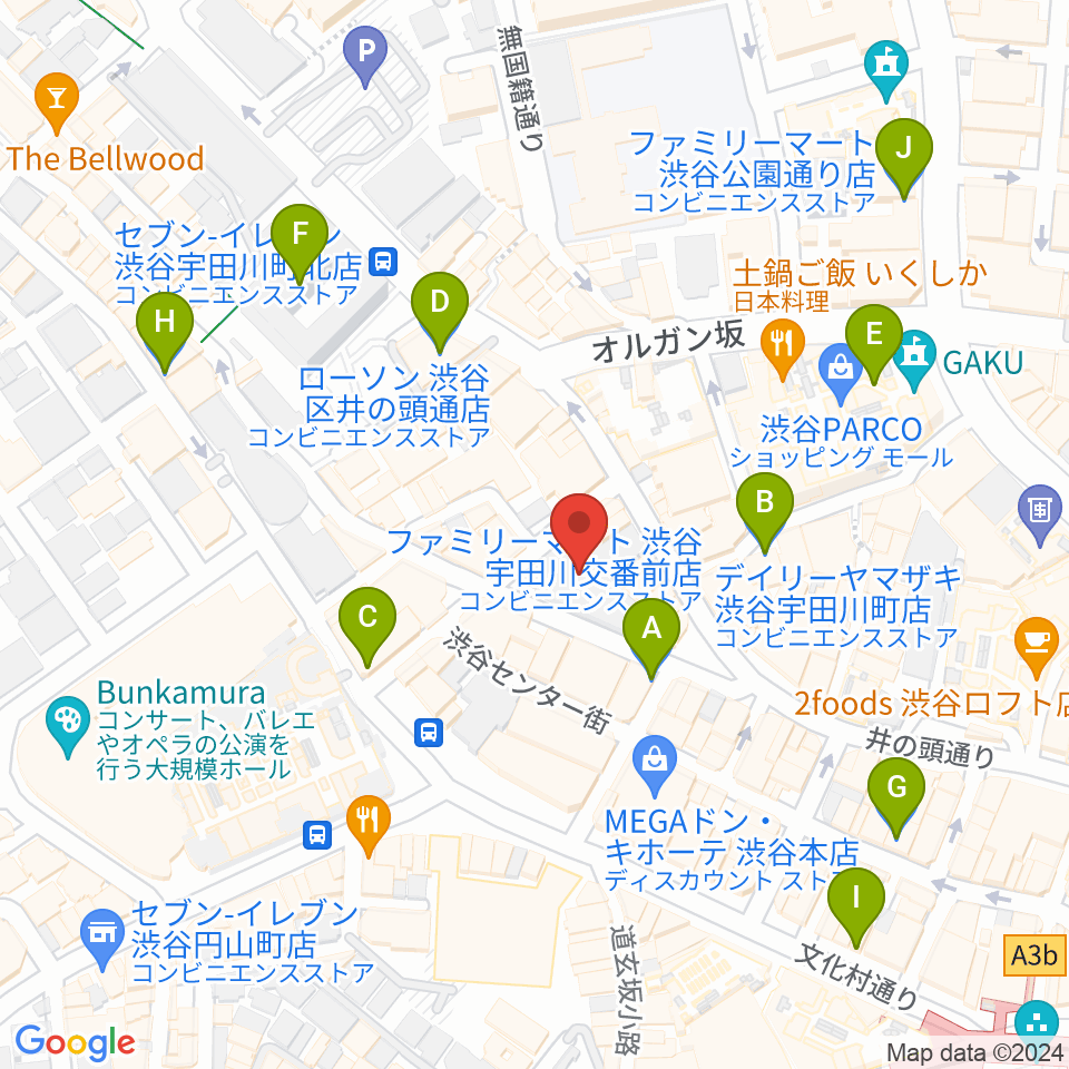 イシバシ楽器 渋谷店周辺のコンビニエンスストア一覧地図